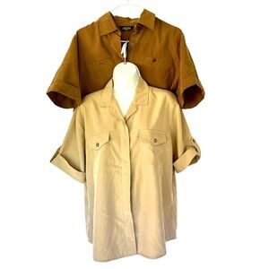 Shaver Lake Bundle 2 Button Down Shirts Brown Tan Microsuede Feel Medium